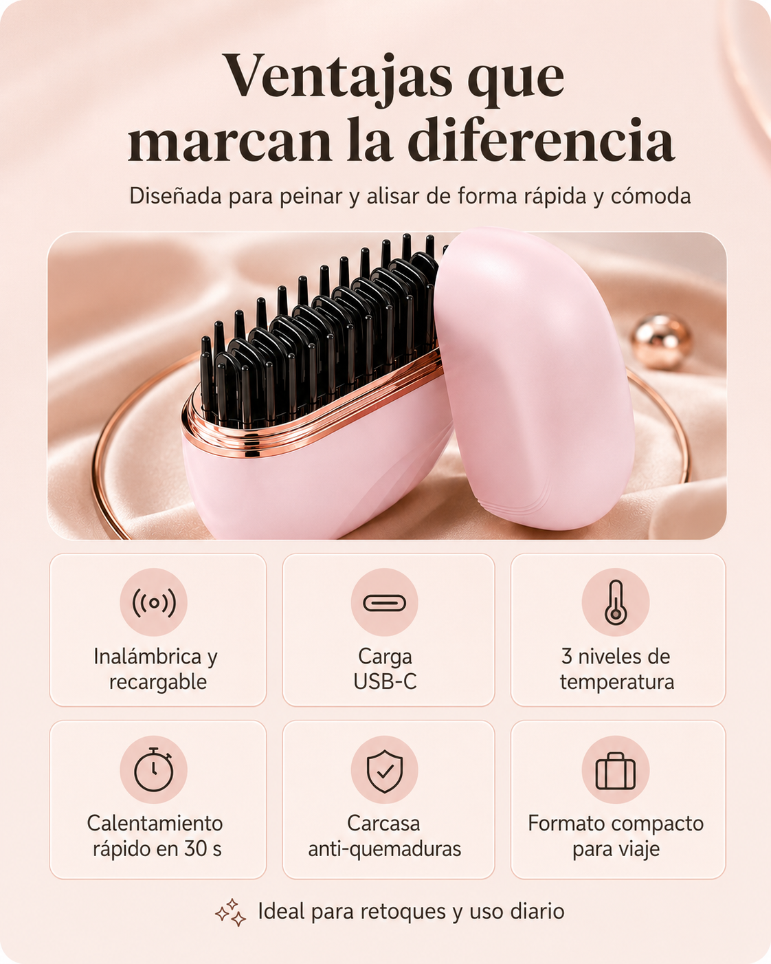 Mini plancha de pelo portátil recargable